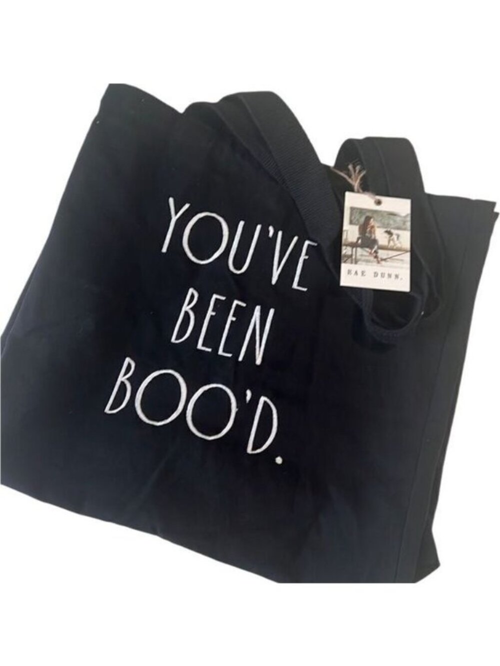 Rae Dunn You've Been Boo'd Black Embroidered White Large Halloween Tote NWT